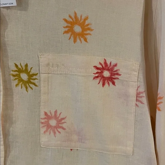 Old Navy Linen Blend Boyfriend Shirt Sun Print Size M - Picture 6 of 10